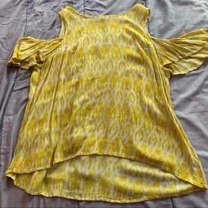 Yellow printed shoulder cutout top